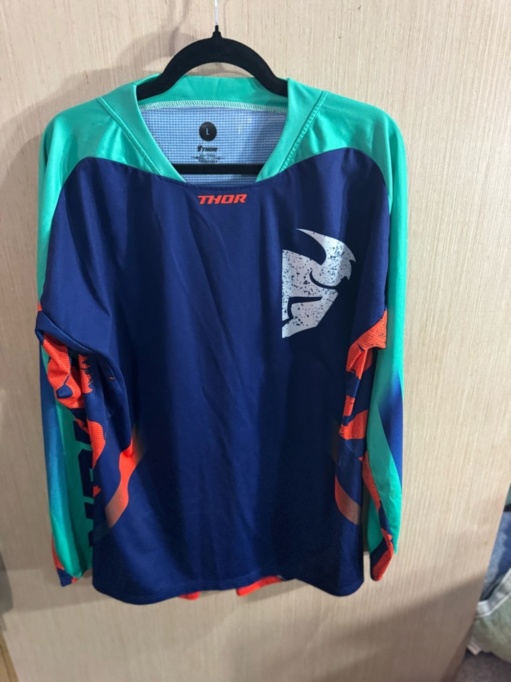 Men’s Thor Navy & Teal Motocross Jersey with Orange Logo Size Large